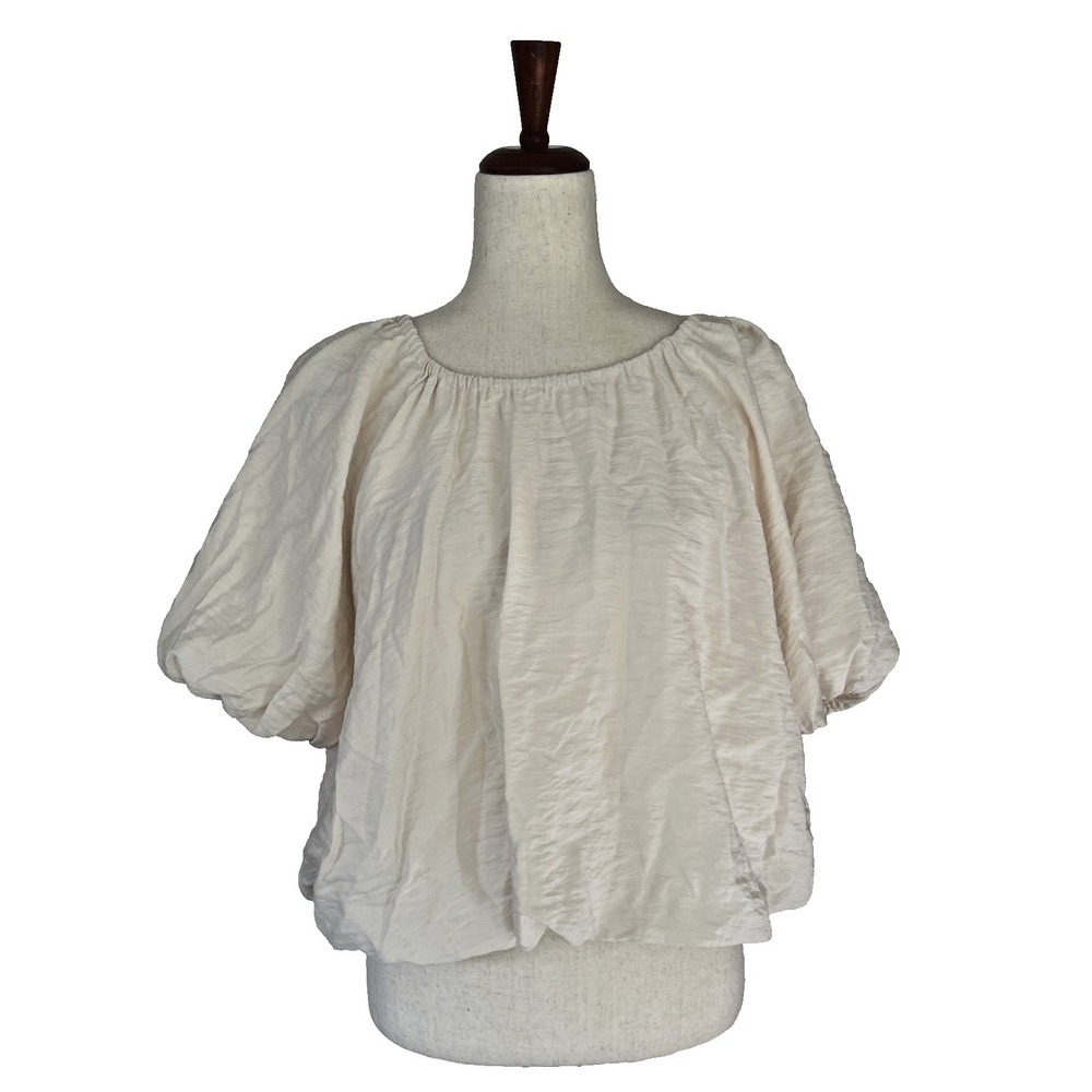 By Anthropologie Top Medium Crew-Neck Bubble Top Puffed Sleeves Romantic Boho - Picture 3 of 11